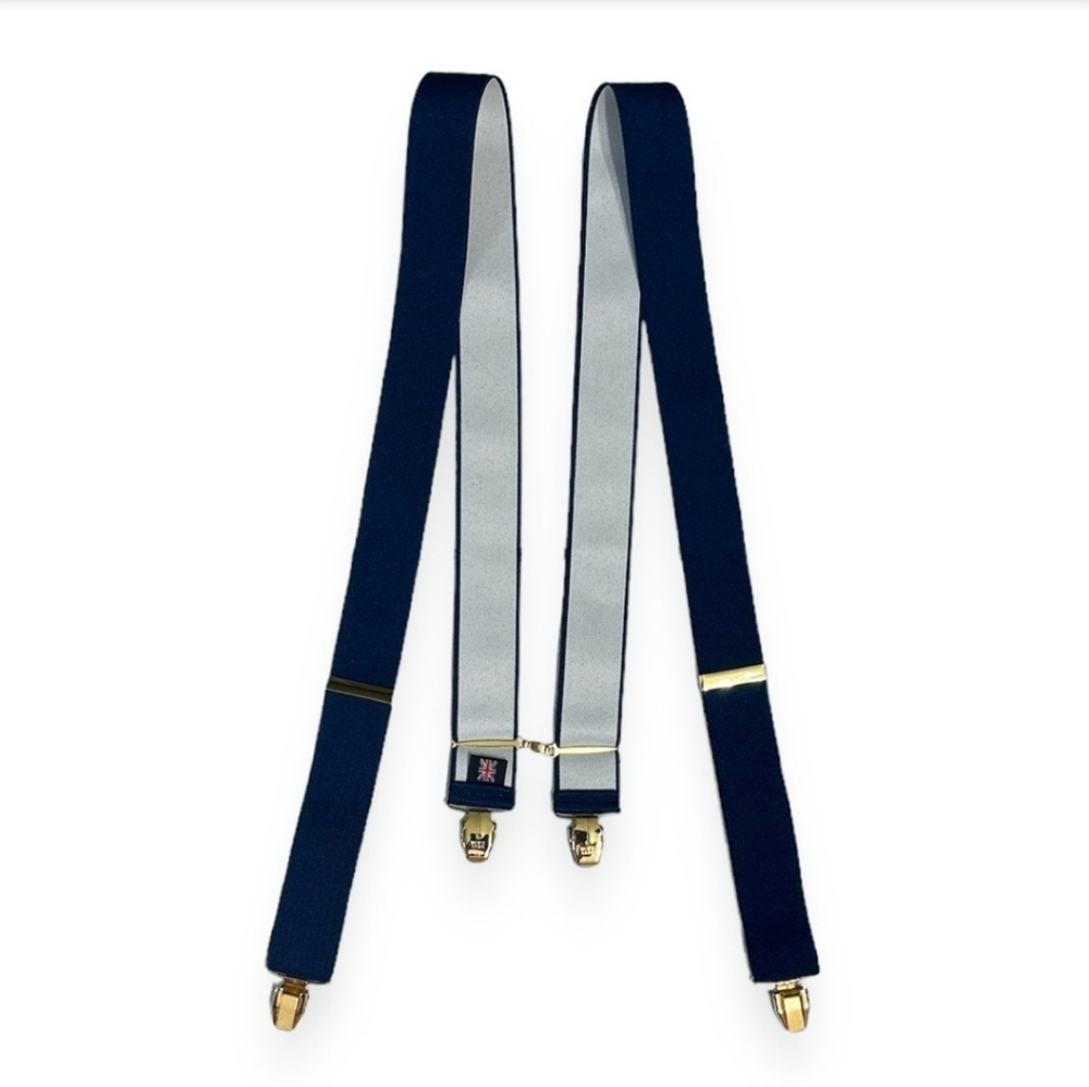 ALBERT THURSTON Navy Blue Elastic Adjustable Suspenders Bracers